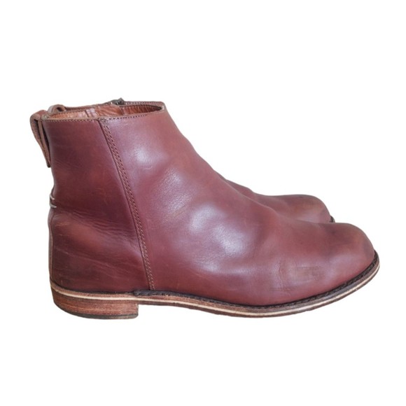 HELM Pablo Men's US 10.5 M Brown Moto-Inspired Leather Zip Up Ankle Boots - Picture 2 of 11